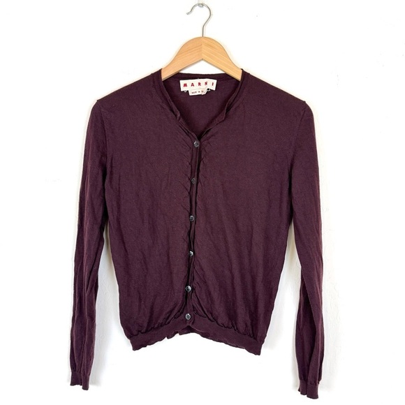 Marni Sweaters - Marni 100% Cashmere Maroon Button Down Cardigan Sweater